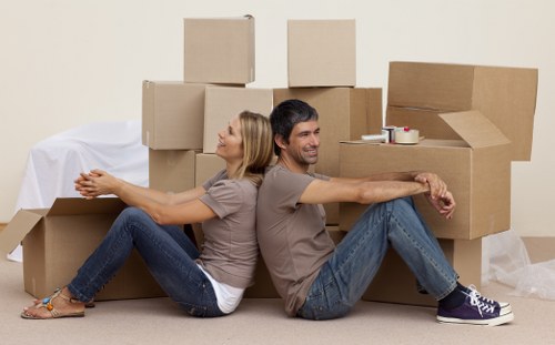 Furniture and boxes prepared for a Wembley relocation service