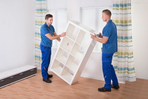 Office furniture and equipment prepared for a business move