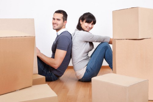 Boxes and furniture prepared for a Wembley flat removal