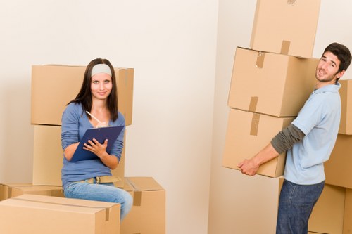 Professional movers unloading boxes at a Wembley property